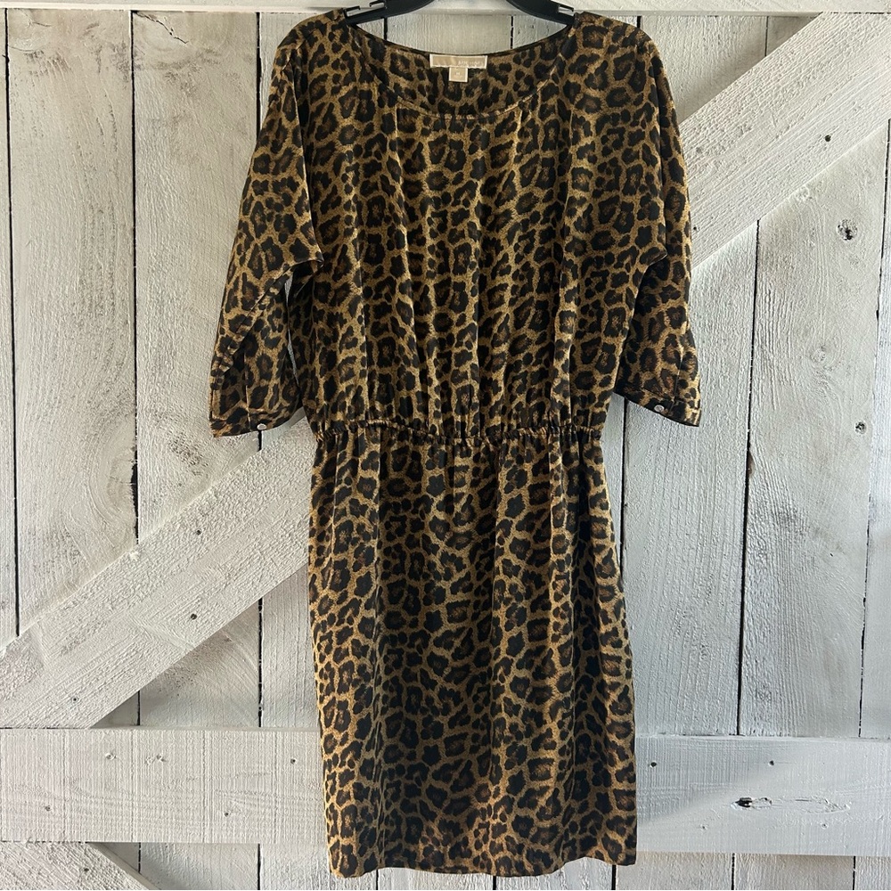 Michael Kors Brown Leopard Long Sleeve Dress